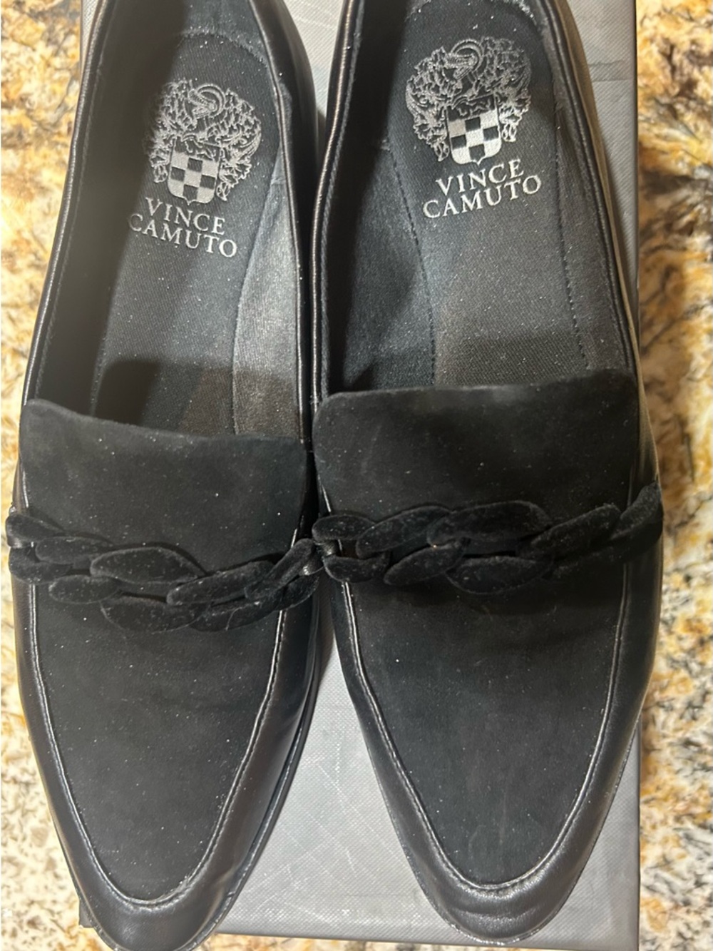 Women’s Vince Camuto Black Suede Chain-Trim Slip-On Loafer
